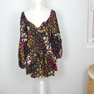 NWT Patrons of Peace Anthropologie Black Floral Long Sleeve and Short Set Medium